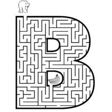 Letter B maze with bear and banana coloring page