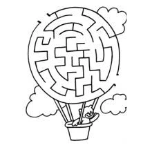 Hot air balloon maze with a bear coloring page
