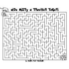 Misty looking for Togepi in a maze coloring page