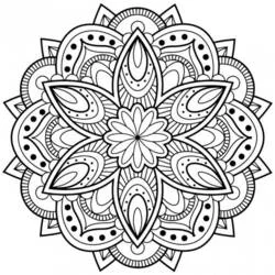 Mandala with six-petaled flower center coloring page