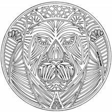 Lion face mandala with geometric patterns coloring page