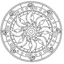 Seahorses mandala arranged in a circle coloring page
