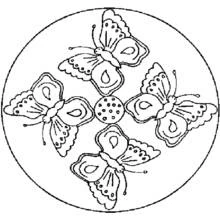 Mandala with four butterflies in a circle coloring page