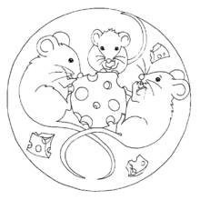 Mandala of mice sharing cheese coloring page