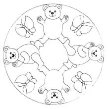 Mandala of teddy bears and butterflies coloring page
