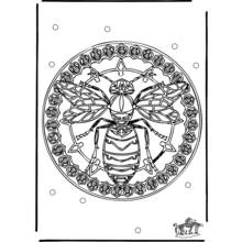 Wasp mandala with symmetrical circle coloring page