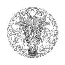 Dragon mandala with intricate scales coloring page