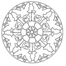 Mandala with butterflies and hearts coloring page