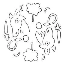 Mandala with two horse heads and horseshoes coloring page