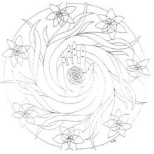 Mandala with hand and flowers coloring page
