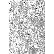 Surreal detailed city full of creatures coloring page