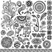 Ornamental elephant with mandala patterns coloring page