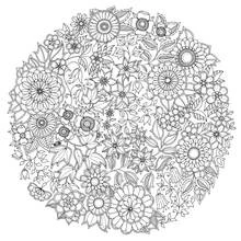 Mandala rosette made of flowers coloring page