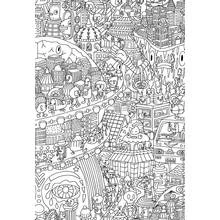 Whimsical city filled with tiny creatures and buildings coloring page
