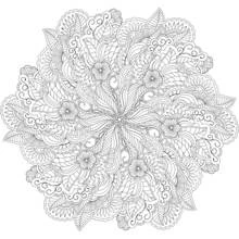 Mandala of intertwined flowers and leaves coloring page