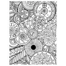 Mandala of interlocking gears and chains coloring page