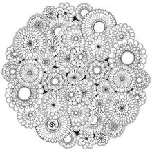 Mandala made of clustered flowers coloring page
