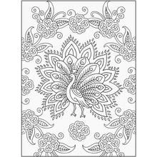 Peacock mandala with flowers coloring page