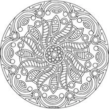 Mandala with swirling petals and circles coloring page