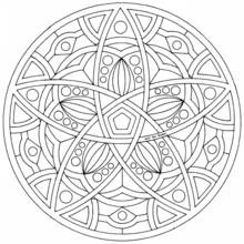 Mandala with star pattern and geometric petals coloring page