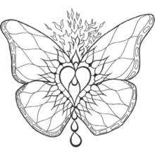 Butterfly with heart and flames mandala coloring page
