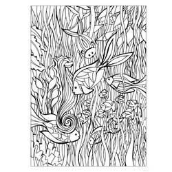 Fish swimming among seaweed coloring page