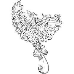 Phoenix with spread flaming wings coloring page