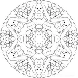 Easter mandala with bunnies and eggs coloring page