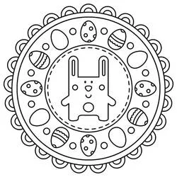Easter Bunny inside a mandala of eggs coloring page