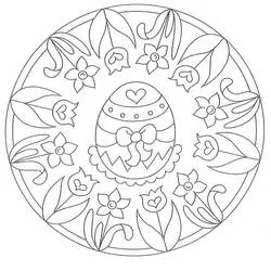 Easter mandala with egg and flowers coloring page