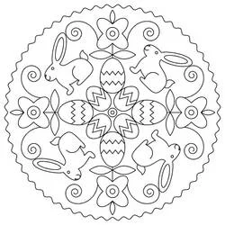 Easter mandala with bunnies and eggs coloring page