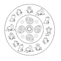 Easter mandala with chicks coloring page