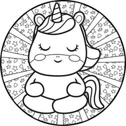 Cute unicorn sitting in a mandala circle coloring page