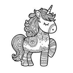 Unicorn mandala standing with floral patterns coloring page