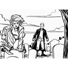 Buffy the Vampire Slayer in a graveyard confrontation coloring page