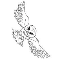 Hedwig flying with a letter coloring page