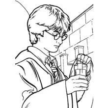 Harry Potter examining a potion vial coloring page