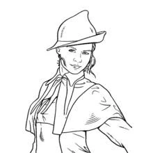 Young witch wearing a pointed hat coloring page