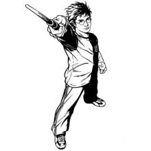 Harry Potter pointing his wand coloring page