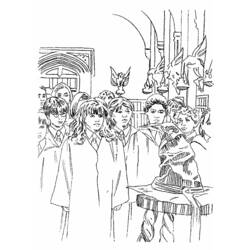 Harry Potter students gathered near the Sorting Hat coloring page