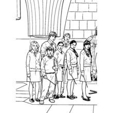 Harry Potter group of students with wands coloring page