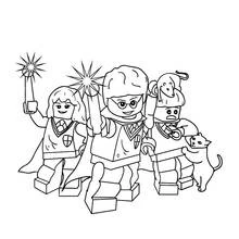 Harry Potter Lego minifigures casting spells coloring page
