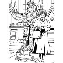 Dumbledore, an owl and a woman in the Great Hall coloring page