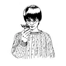 Harry Potter holding a small bird coloring page