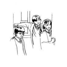 Harry Potter, Ron and Hermione by the window coloring page
