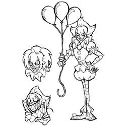 Pennywise with balloons and clown faces coloring page