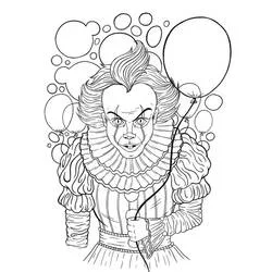 Pennywise with bubbles floating behind him coloring page