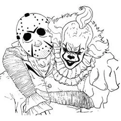 Pennywise and Jason Voorhees side by side coloring page