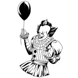 Pennywise holding a black balloon coloring page