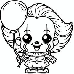 Chibi Pennywise with tongue out grinning coloring page